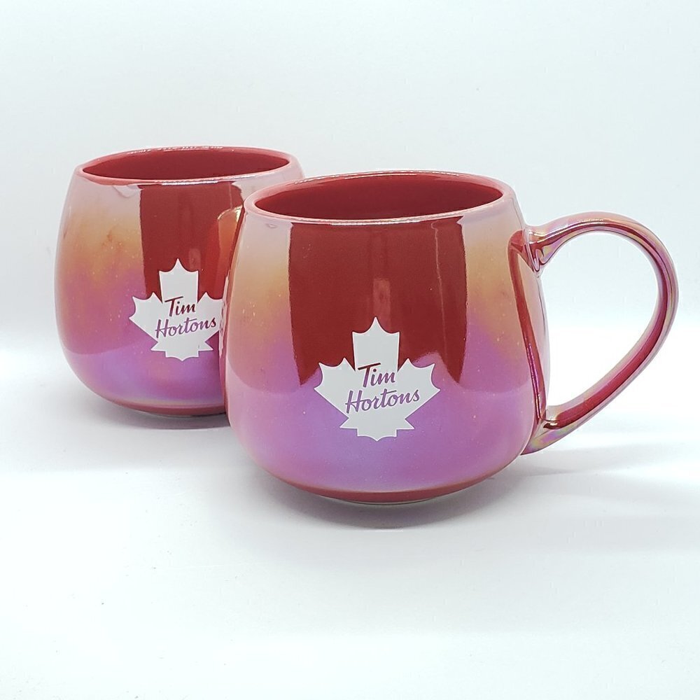 NEW Tim Horton's Mugs * Red Iridescent Set Of Two